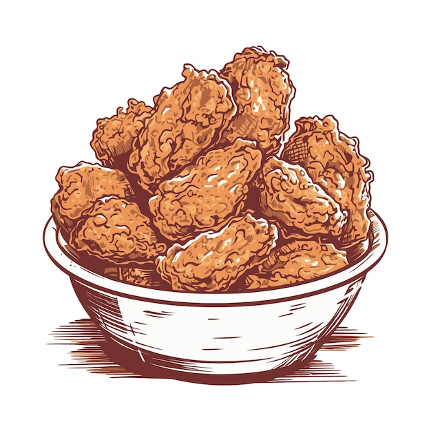 Lots of fried chicken in a white bowl