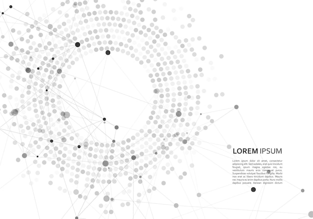 Lots gray circles gray lines Communication science and technology background Vector illustration