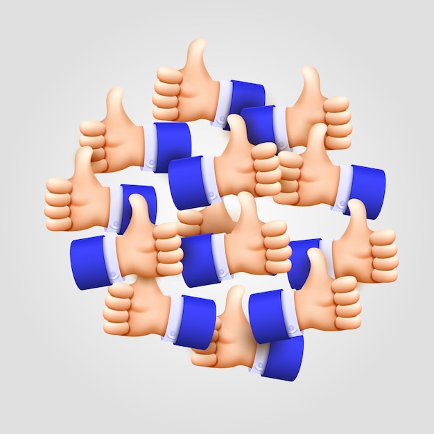 Lots of thumbs up Like a group Vector 3d illustration