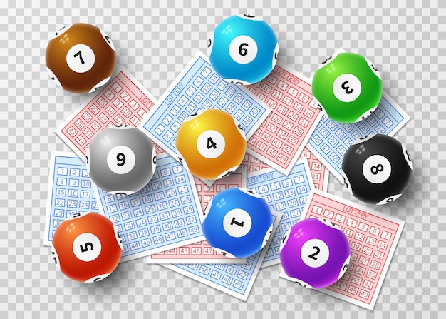 Лотерея шаров и бинго счастливых билетов, изолированные на прозрачный. спорт азартные игры вектор концепция