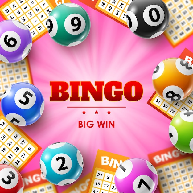 Palline e biglietti della lotteria, poster di bingo 3d per giochi di lotto, bingo o keno.