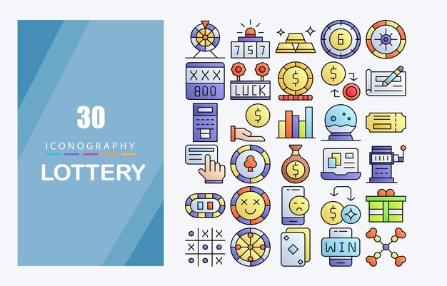 lottery line color icon pack design