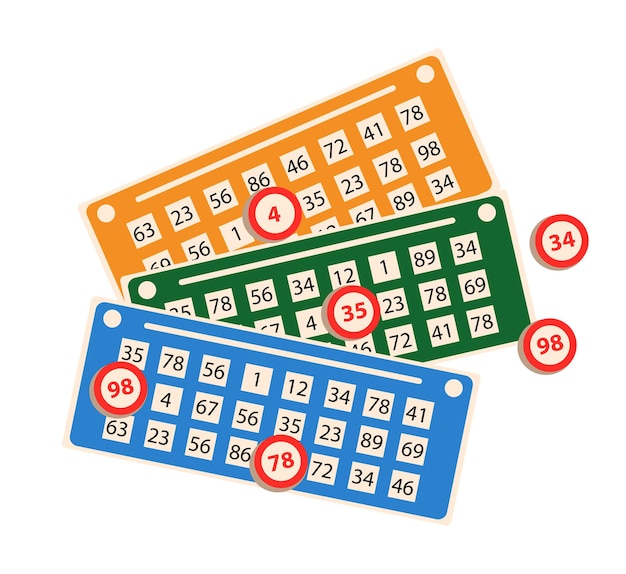 Lottery ticket with winning number chips for lotto gambling sport game isolated.