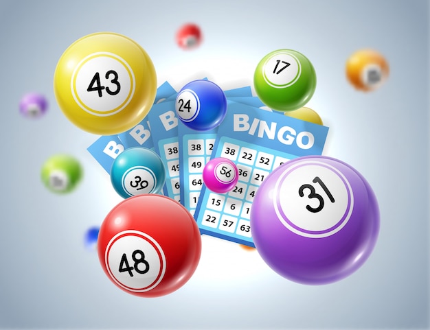 Premium Vector | Lotto balls and lottery tickets with numbers