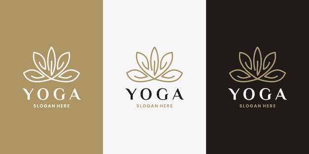 Lotus bloem yoga symbool logo ontwerp vector. gouden vrouwelijk