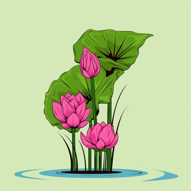 Vector lotus-bloemgroei op water
