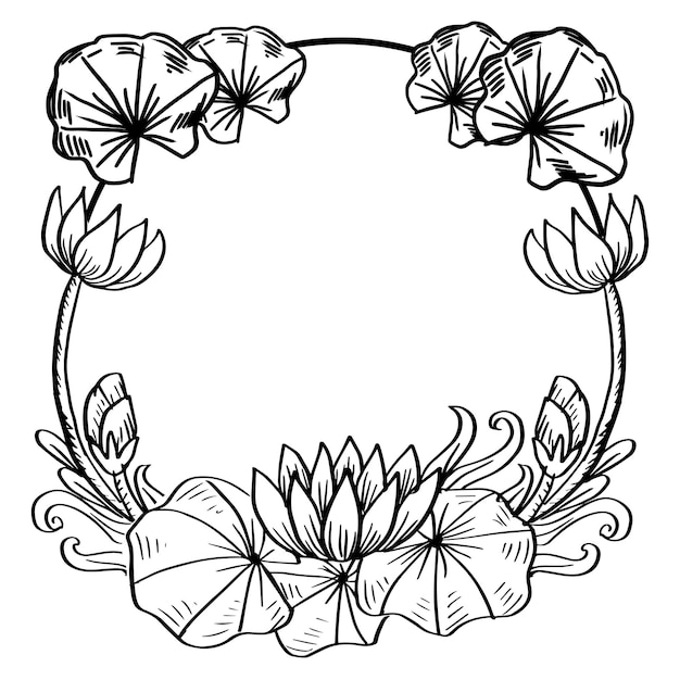 Lotus floral frame hand drawing