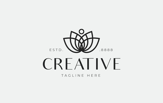 Lotus flower flat line logo design template