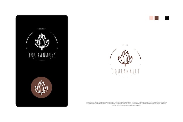 Vector lotus flower hand drawn logo design template in minimal retro classical style
