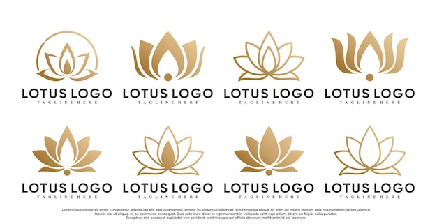 Дизайн логотипа набора значков цветка лотоса с уникальной концепцией Premium векторы