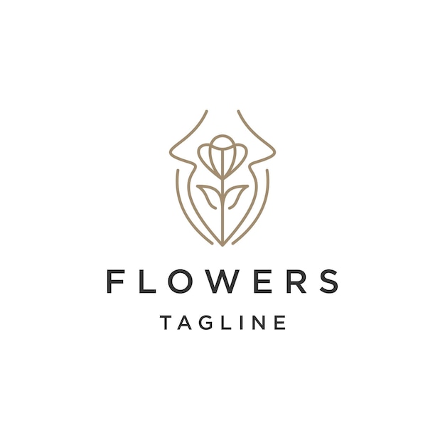 Шаблон дизайна логотипа линии цветка лотоса плоский вектор