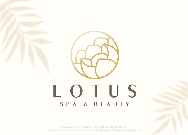 Vettore logo del centro benessere di bellezza di lusso del fiore di loto