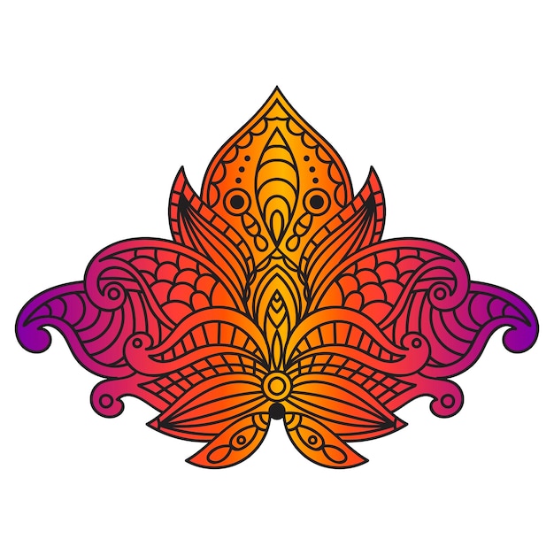 Lotus flower paisley Indian ornament doodle floral element for design isolated on white