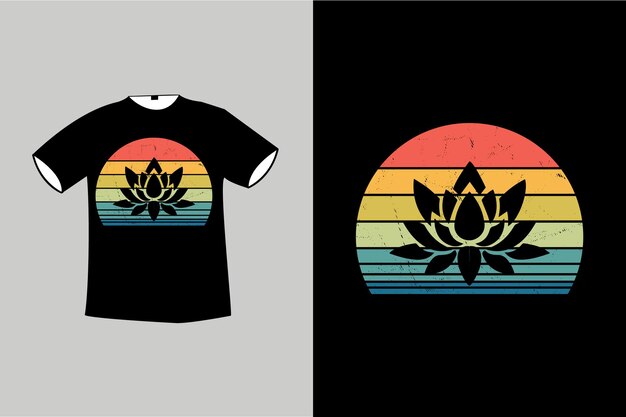 Fiore di loto tramonto retrò vintage tshirt design