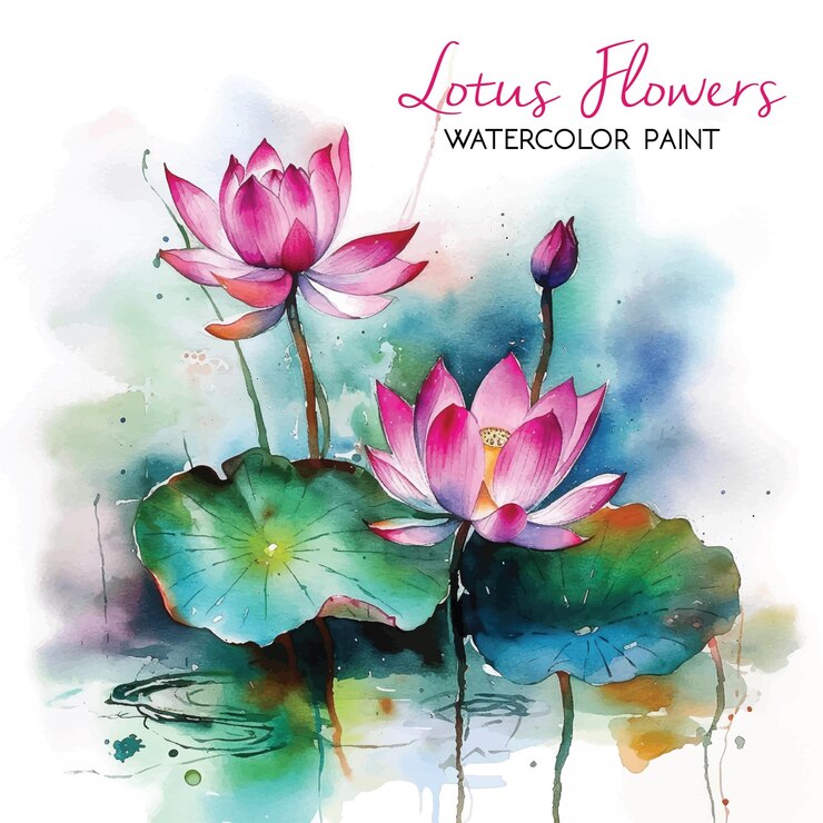 Vector lotus flower watercolor paint