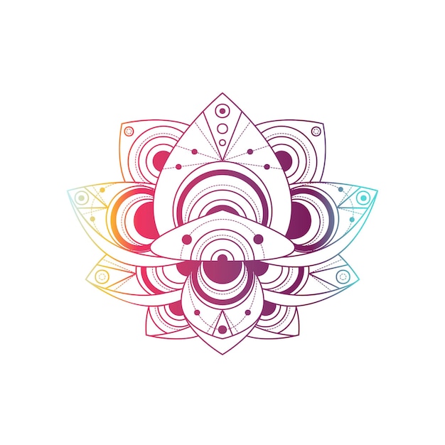 Lotus flower with geometric pattern vector linear illustration