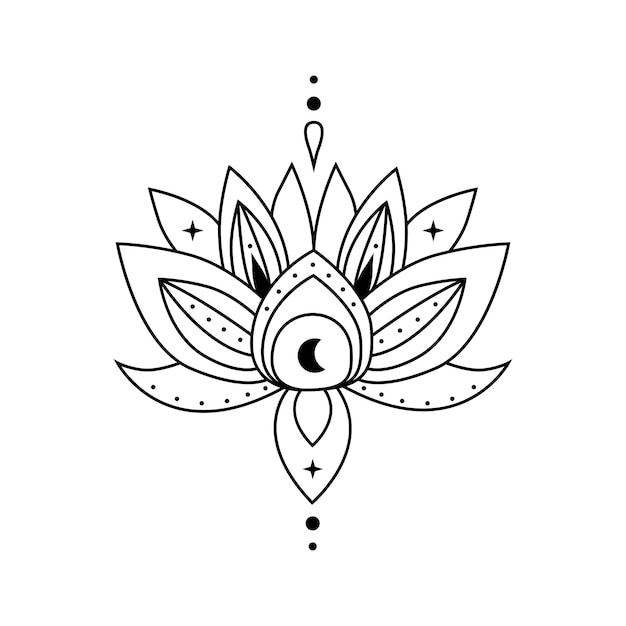 Lotus flower with moon and stars