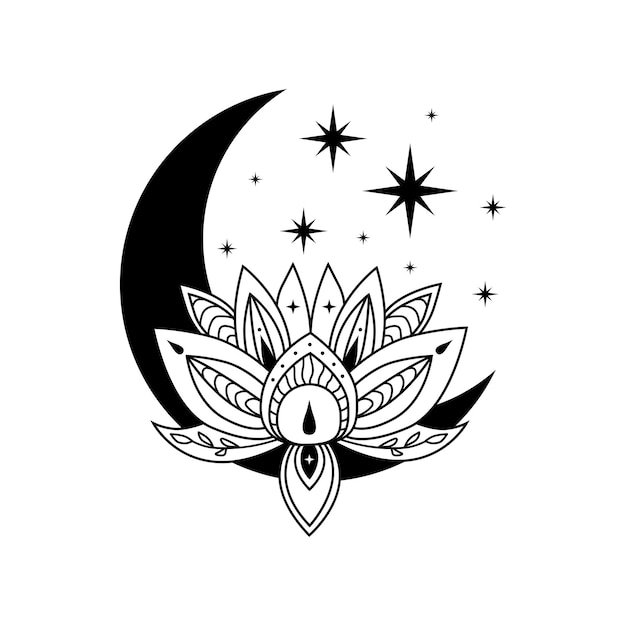 Lotus flowers with crescent moon and stars