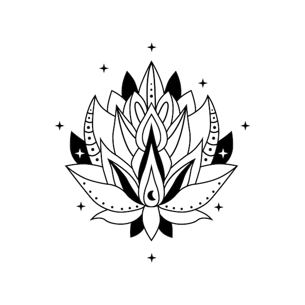 Vector lotus flowers with moon and stars