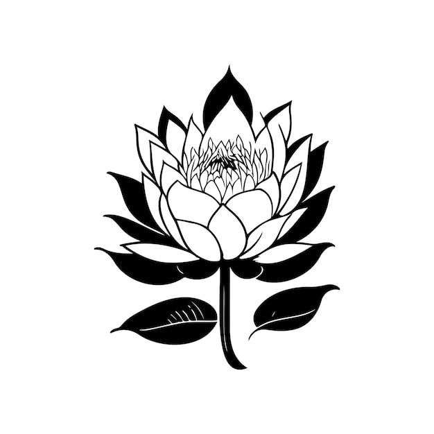 Lotus icon hand draw black flower logo vector element and symbol