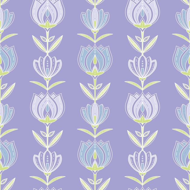 Lotus on a light purple background pastel pattern seamless