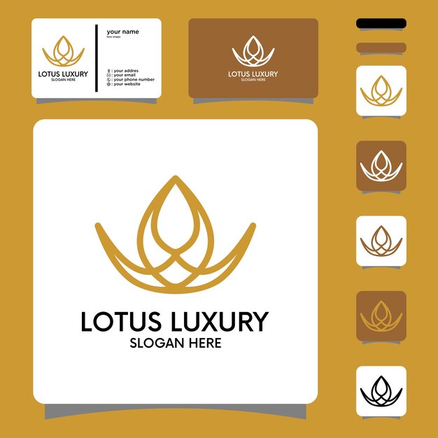 Lotus-lijn met silhouet-logo-ontwerp Premium Vector