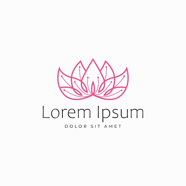 Lotus or lily flower elegant abstract linear logo line art icon vector illustration