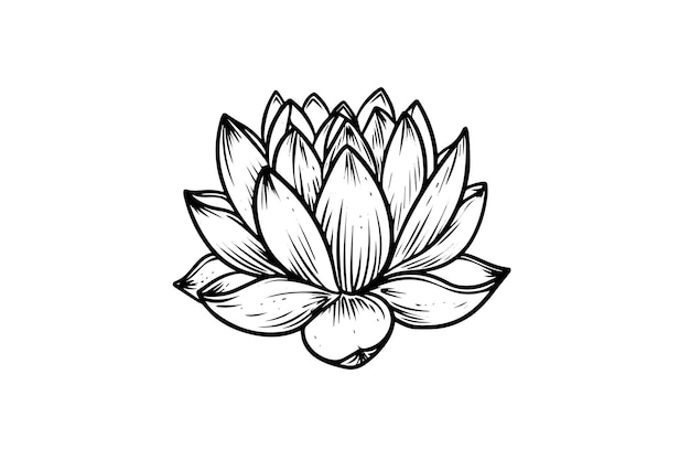 A lotus lily water flower in a vintage woodcut engraved etching style vector illustration