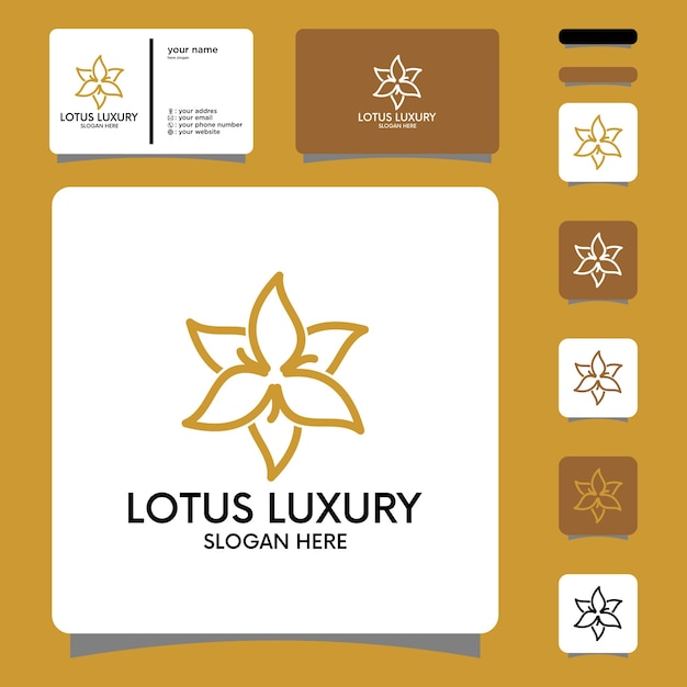 Lotus line with silhouette logo design Premium Vector