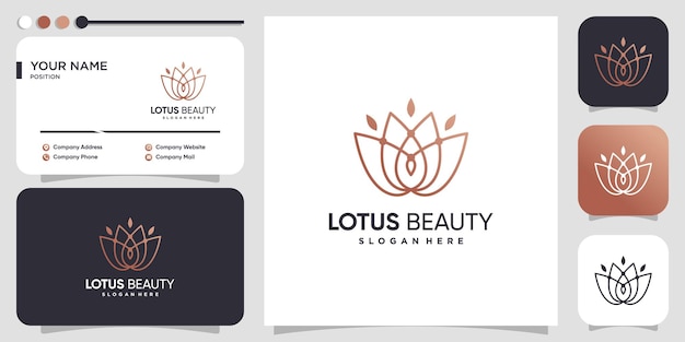 Lotus logo design with creative line style Premium Vector