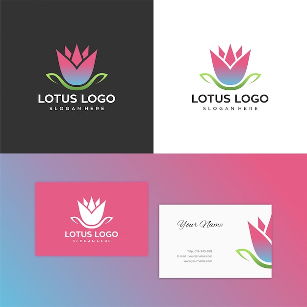 Lotus logo ontwerp sjabloon combinatie merk met visitekaartje