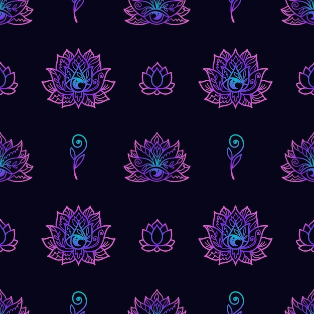 Lotus mandala neon modello senza cuciture buddismo design yoga stampa poster tshirt tatuaggio tessile