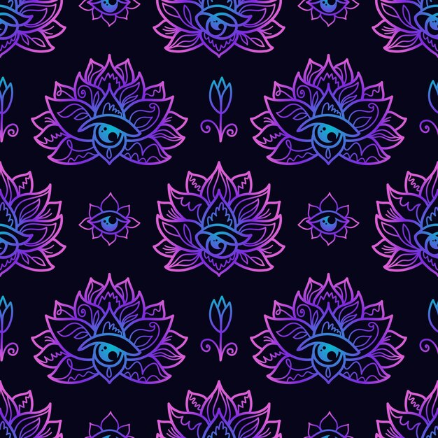 Lotus mandala neon modello senza cuciture buddismo design yoga stampa poster tshirt tatuaggio tessile