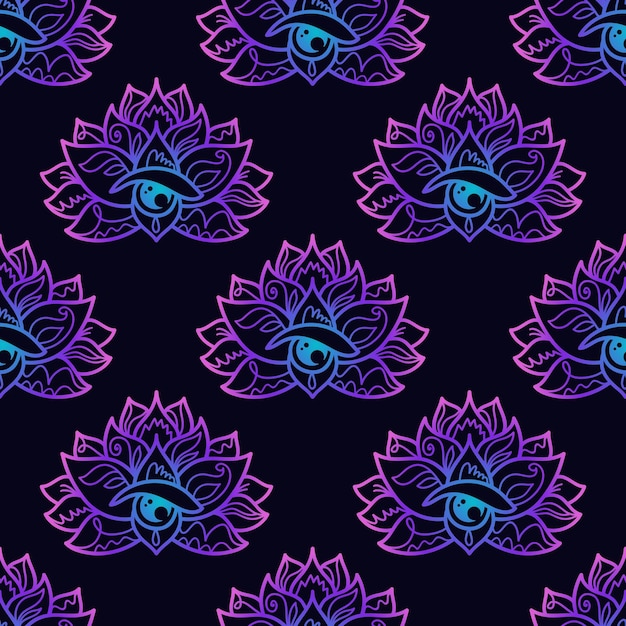 Lotus mandala neon seamless pattern buddhism design yoga print poster tshirt textile tattoo