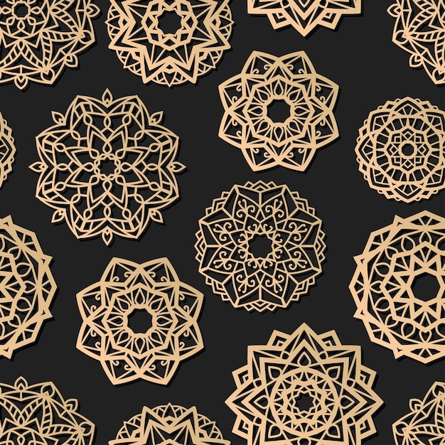 Lotus Mandala Vector Template seamless pattern Oriental silhouette background