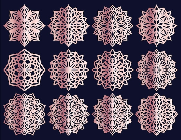 Lotus mandala vector template set for cutting and printing oriental laser cut coaster ornament