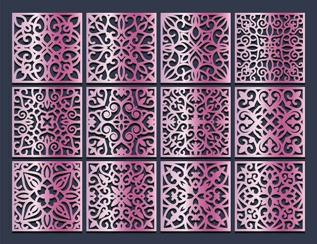 Lotus Mandala Vector Template Set for Cutting and Printing Oriental laser cut coaster ornament