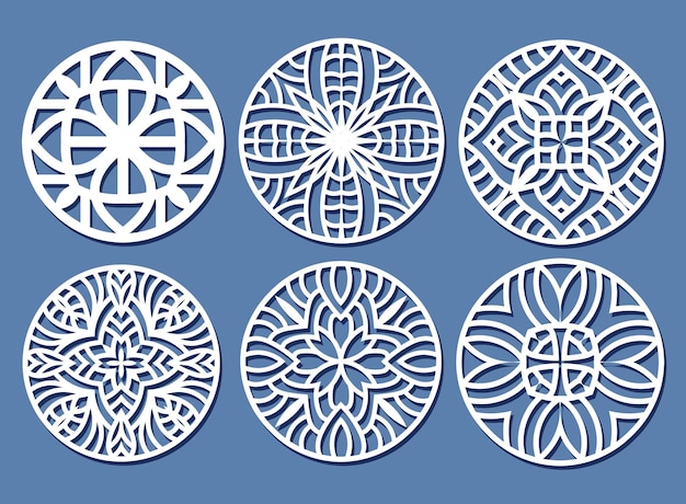 Lotus Mandala Vector Template Set for Cutting and Printing. Oriental silhouette ornament