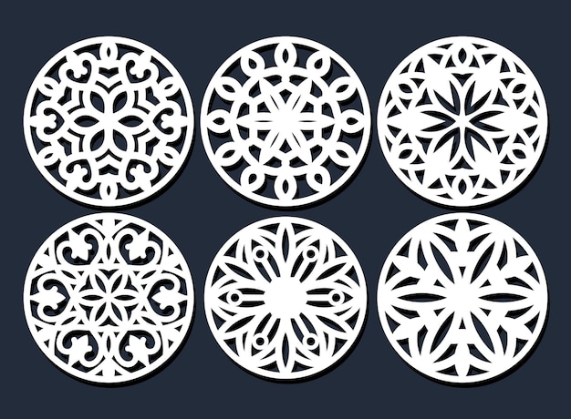 lotus mandala vector template set for cutting and printing. oriental silhouette ornament