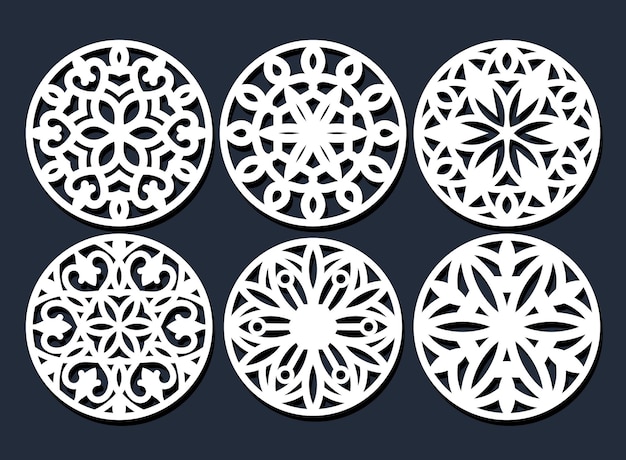 Lotus Mandala Vector Template Set for Cutting and Printing. Oriental silhouette ornament