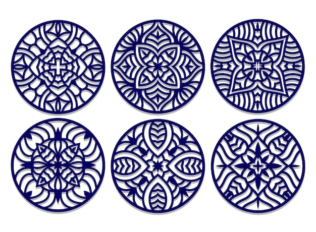 Lotus Mandala Vector Template Set for Cutting and Printing.