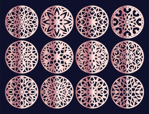 Набор векторных шаблонов lotus mandala для резки и печати восточного орнамента силуэта