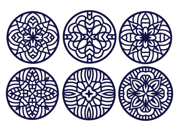 Lotus Mandala Vector Template Set voor snijden en afdrukken. Oosters silhouet ornament