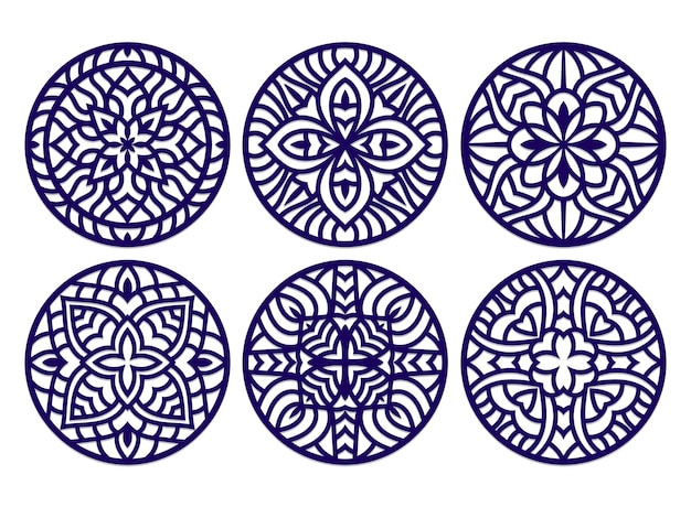 Lotus Mandala Vector Template Set voor snijden en afdrukken. Oosters silhouet ornament