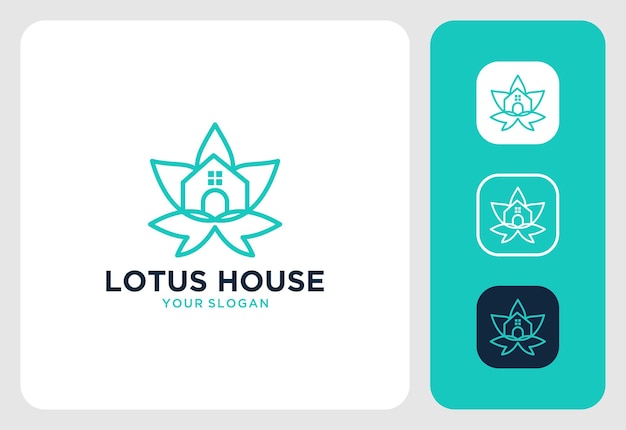 Lotus of cannabis met huis onroerend goed logo ontwerp inspiratie