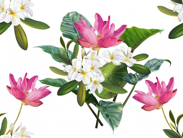 로터스와 plumeria 꽃 원활한 패턴