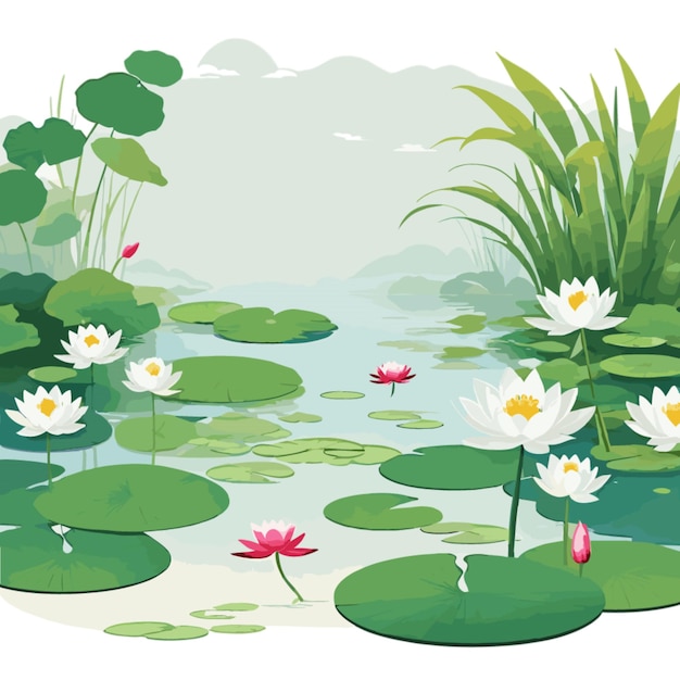 Vector lotus pond scenes vector op witte achtergrond