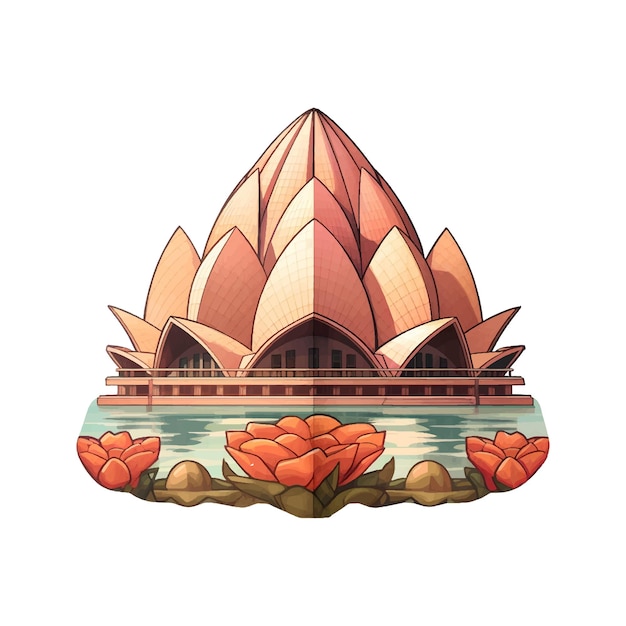 Lotus tempel illustratie sticker op witte achtergrond