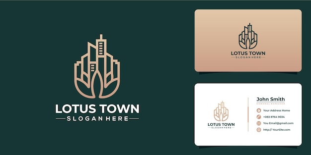 Роскошный дизайн логотипа Lotus Town и шаблон визитной карточки