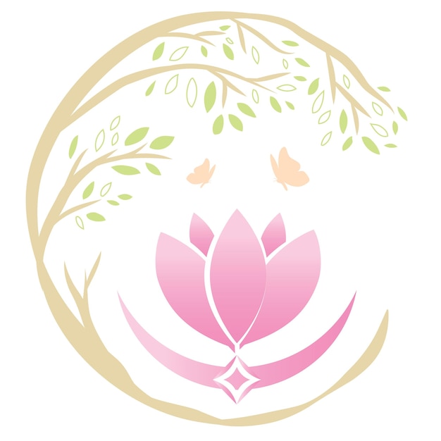 Vector lotus and tree wellness logo